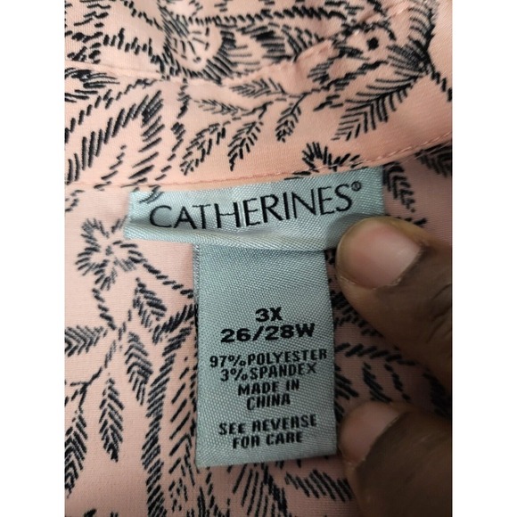 Catherines Button Up Pintuck Shirt Sz 3X 26/28W Floral Stretch Collared Workwear - Picture 3 of 10